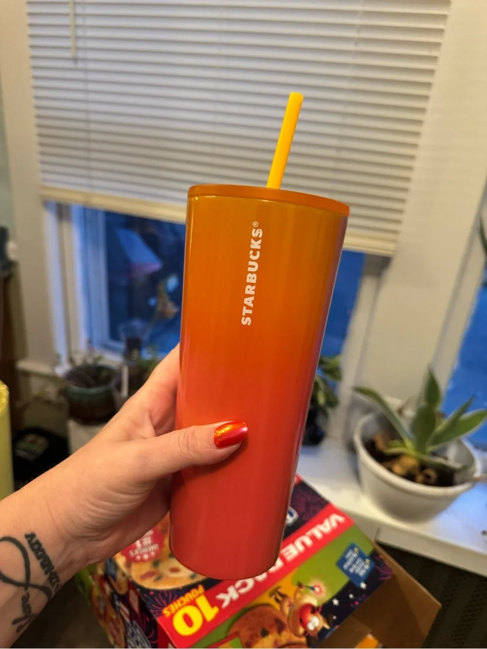 Starbucks Orange to Red Ombre Tumbler with Yellow Straw